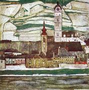 Egon Schiele Stein on the Danube with Terraced Vineyards oil painting artist